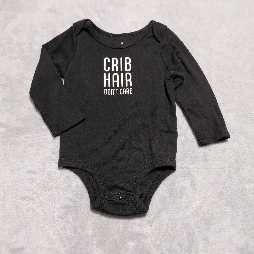 18M Lullaby Lane Long Sleeve "Crib Hair Don't Care" Bodysuit Black NwoT